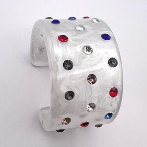Statement white/clear Cuff Bracelet with Multicolor Gemstones